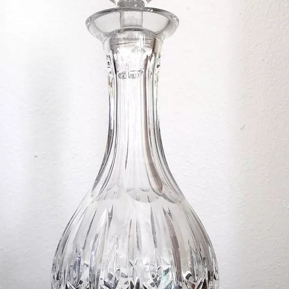 Vintage Heavy Cut Crystal Diamond Wine Glass Decanter 12" excellent condition Th